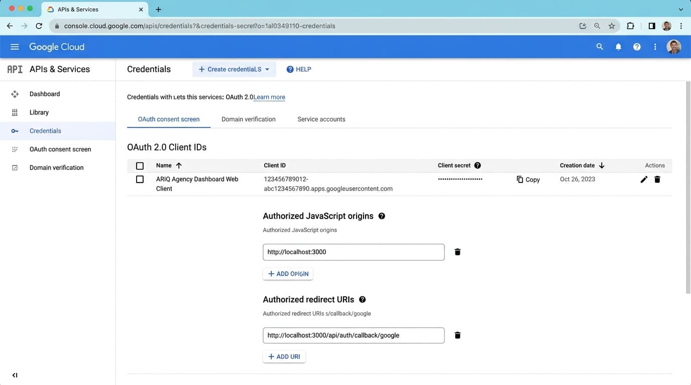 Google Cloud Console OAuth 2.0 Client Credentials