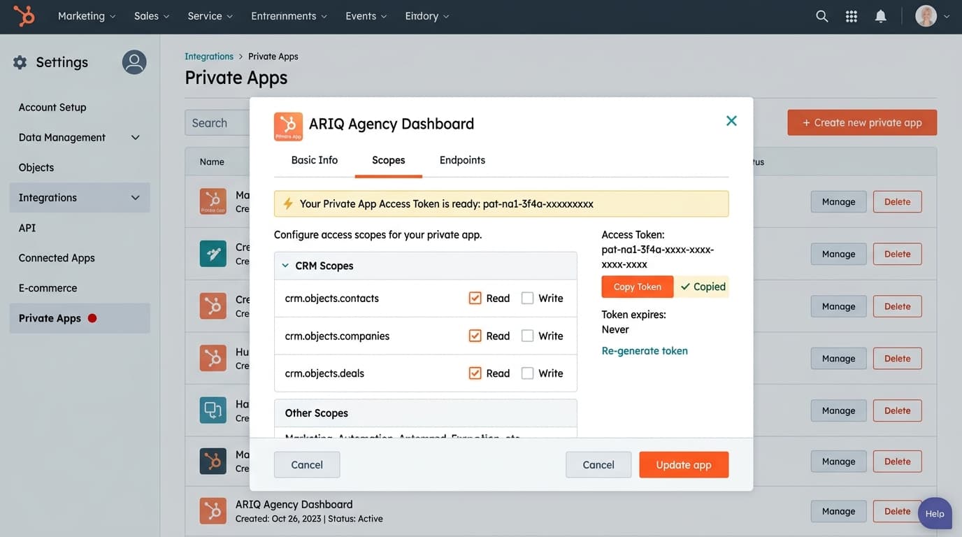HubSpot private app access token