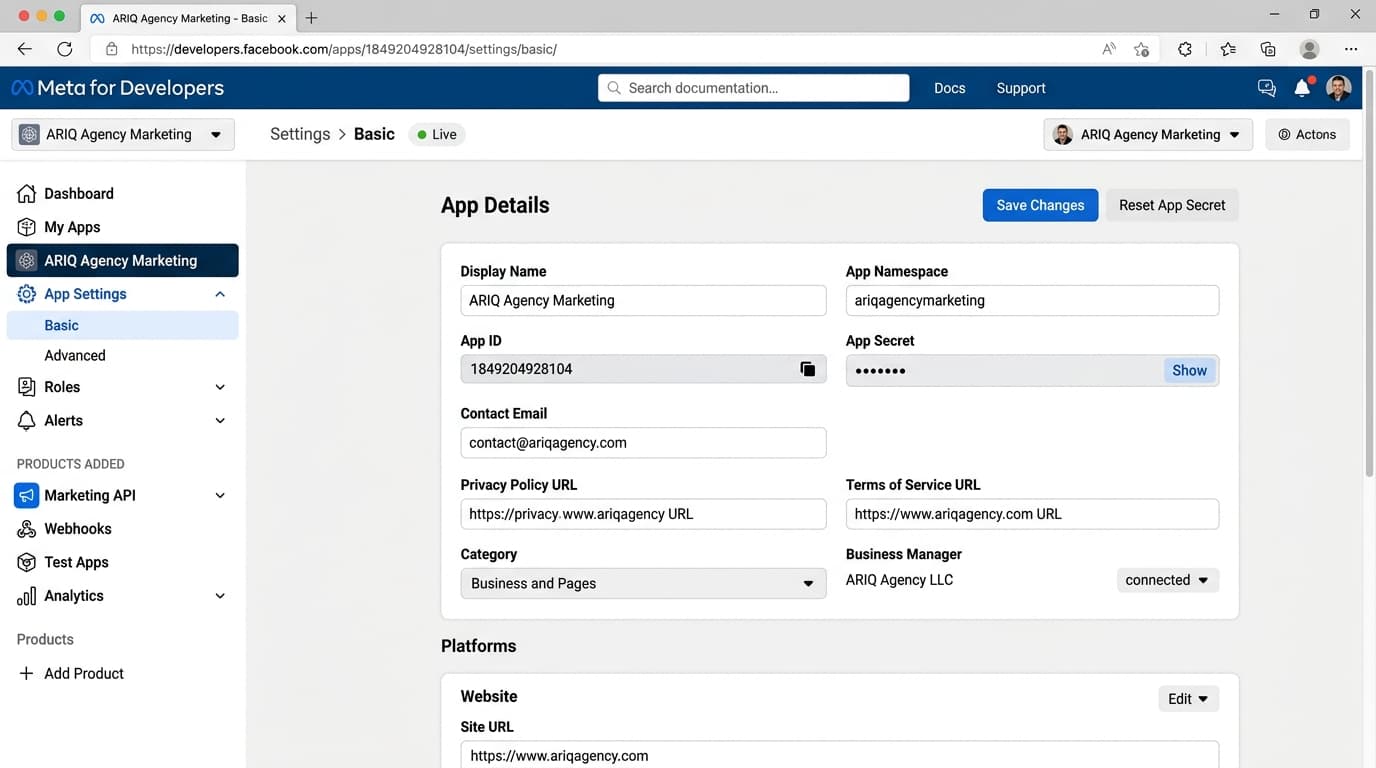 Meta developer app for Ads