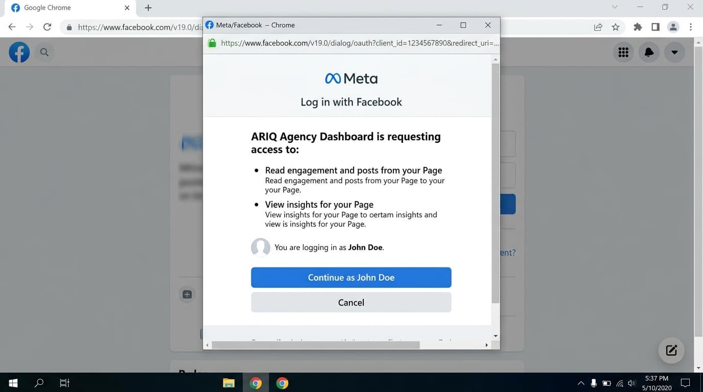 Meta login used to connect Instagram