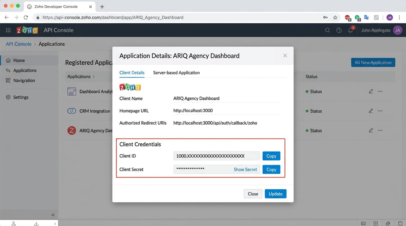Zoho Developer Console Server-based Client Setup
