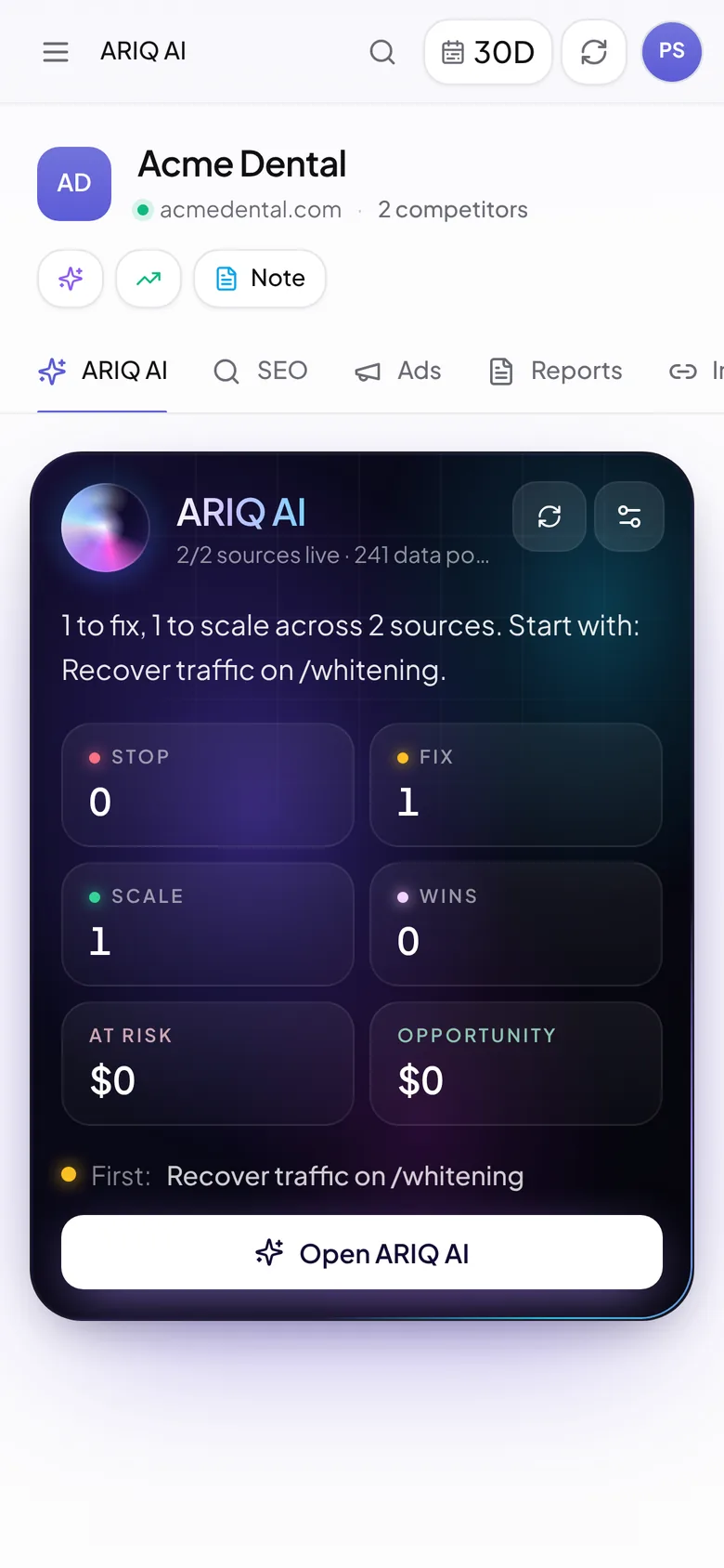 ARIQ AI for one client on a phone: what to stop, fix and scale, and the first thing to do
